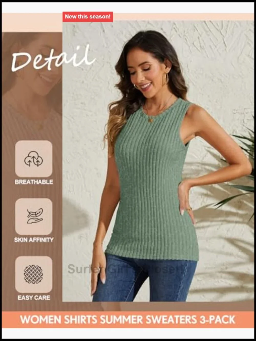 3 Pack Women Tank Tops Sleeveless Crew Neck Summer T-Shirts